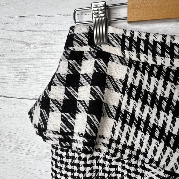 Zara Skirt Womens Size Large Black & White Tweed Plaid Ruffle Houndstooth Pencil - Picture 8 of 14